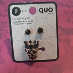 Glam Gothic Quo Skull Earring And Ring Set